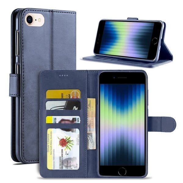 Apple iPhone SE 2022 Flip Case SupRShield Wallet Leather Flip Magnetic Cover (Navy Blue)