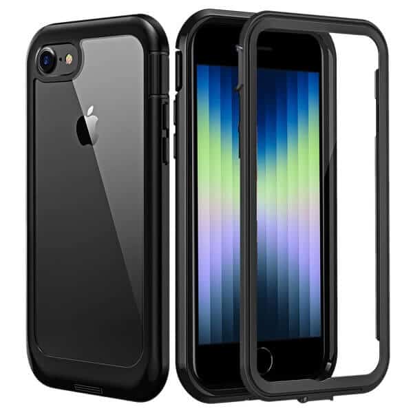 Apple iPhone SE 2022 Military Grade Full Body Shockproof Clear Heavy Duty Case Bumper Drop Protection Tough Cover (Black)