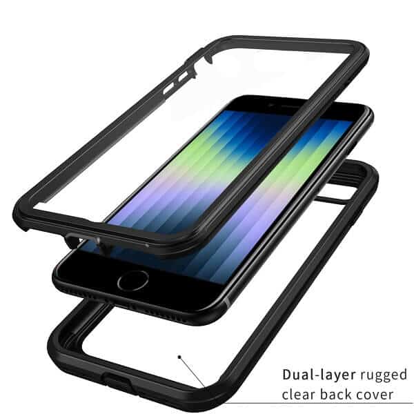 Apple iPhone SE 2022 Military Grade Full Body Shockproof Clear Heavy Duty Case Bumper Drop Protection Tough Cover (Black)