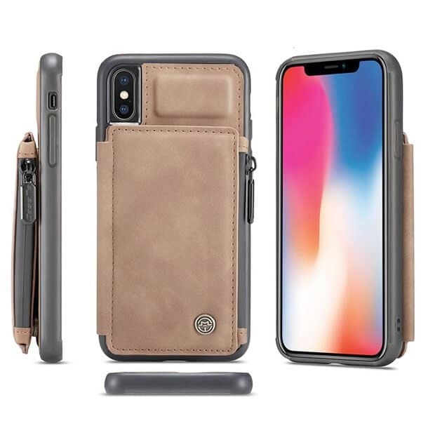 For Apple iPhone X / XS/ XR CaseMe Back Zipper Wallet Case W/ 3 Card Slots, RFID Blocking, 1 Money Pocket, Credit Card Holder Leather Cover