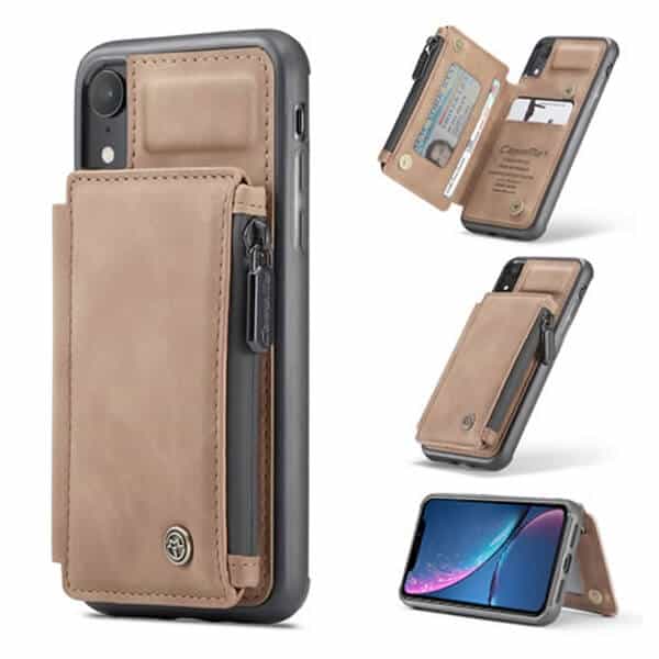 For Apple iPhone X / XS/ XR CaseMe Back Zipper Wallet Case W/ 3 Card Slots, RFID Blocking, 1 Money Pocket, Credit Card Holder Leather Cover