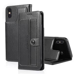 Apple iPhone XS Max Wallet Case SupRShield Leather Flip Magnetic Cover (Black)