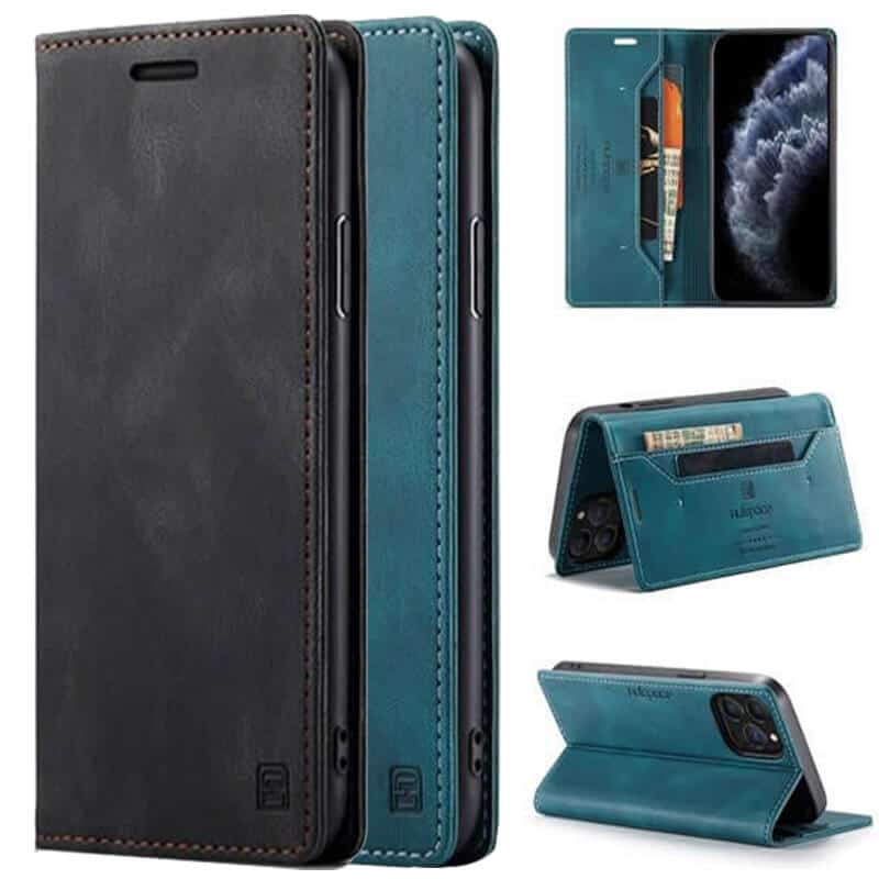 AutSpace For Apple iPhone 11 11 Pro 11 Pro Max Case RFID Blocking Retro Flip Premium Leather Card Holder Wallet Cover