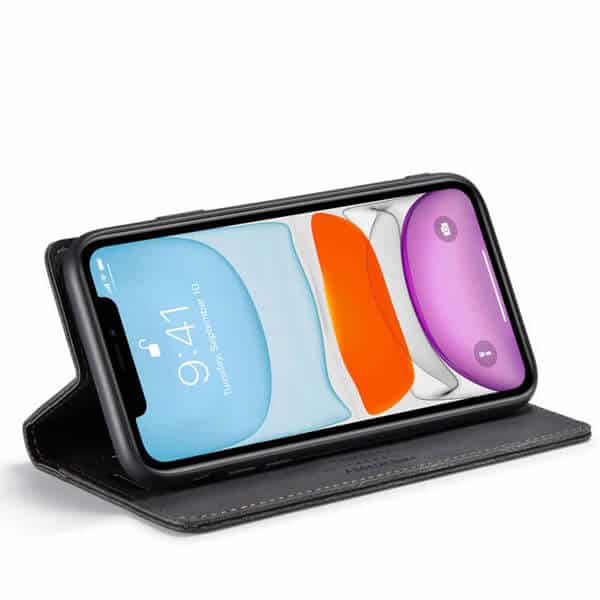 AutSpace For Apple iPhone 11 Case RFID Blocking Retro Flip Premium Leather Card Holder Wallet Cover - Black