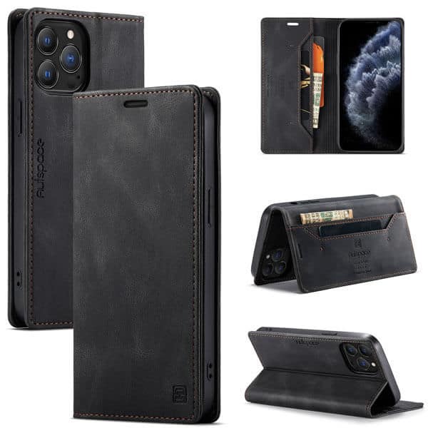 AutSpace For Apple iPhone 11 /11 Pro / 11 Pro Max Case RFID Blocking Retro Flip Premium Leather Card Holder Wallet Cover