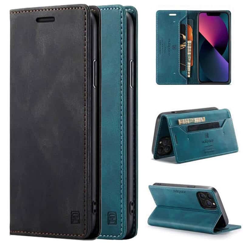 AutSpace For Apple iPhone 13 13 Pro 13 Pro Max 13 Mini Case RFID Blocking Retro Flip Premium Leather Card Holder Wallet Cover