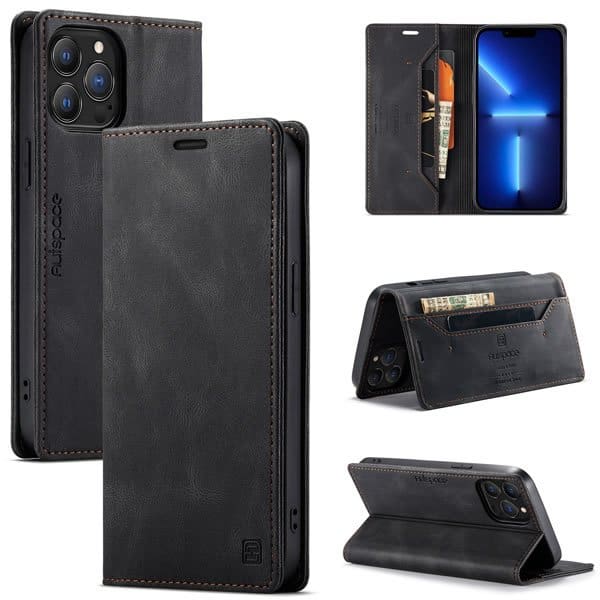 AutSpace For Apple iPhone 13 /13 Pro / 13 Pro Max / 13 Mini Case RFID Blocking Retro Flip Premium Leather Card Holder Wallet Cover