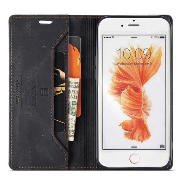 AutSpace For Apple iPhone 6 Plus 6S plus Case RFID Blocking Retro Flip Premium Leather Card Holder Wallet Cover