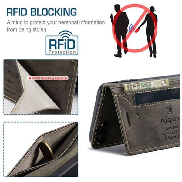 AutSpace For Apple iPhone 6 Plus 6S plus Case RFID Blocking Retro Flip Premium Leather Card Holder Wallet Cover