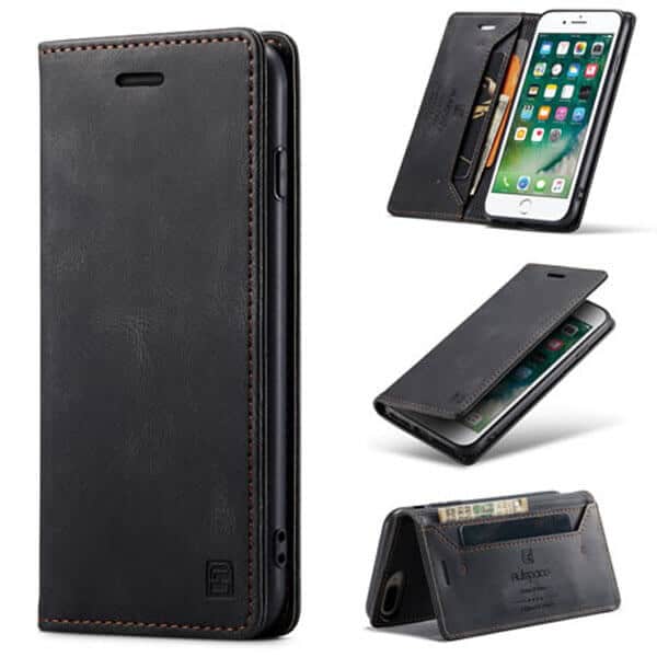 AutSpace For Apple iPhone SE /7/8 Plus Case RFID Blocking Retro Flip Premium Leather Card Holder Wallet Cover