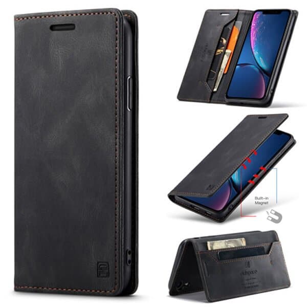 AutSpace For Apple iPhone X / XS / XR Case RFID Blocking Retro Flip Premium Leather Card Holder Wallet Cover