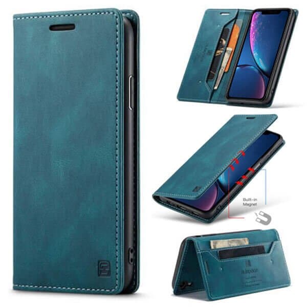 AutSpace For Apple iPhone X / XS / XR Case RFID Blocking Retro Flip Premium Leather Card Holder Wallet Cover