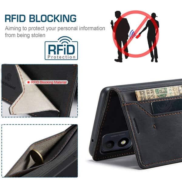 AutSpace For Asus Zenfone 8 5G Case RFID Blocking Retro Flip Premium Leather Card Holder Wallet Cover - (Black)