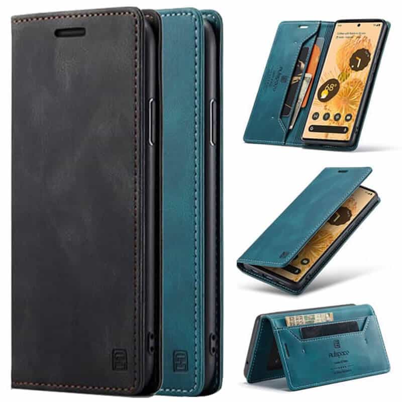 AutSpace For Google Pixel 6 6A 6Pro Case RFID Blocking Retro Flip Premium Leather Card Holder Wallet Cover