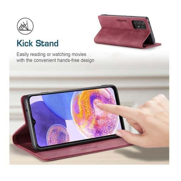 AutSpace For Samsung Galaxy A23 4G Case RFID Blocking Retro Flip Premium Leather Card Holder Wallet Cover - (Red)