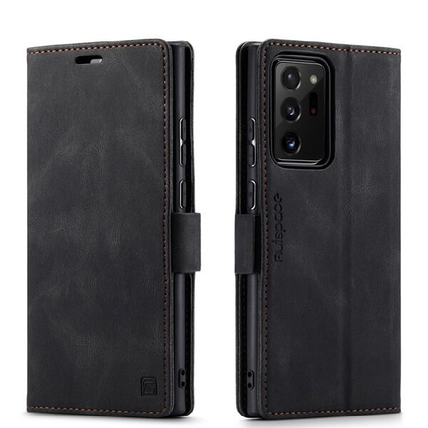 AutSpace For Samsung Galaxy Note 20 Ultra Case RFID Blocking Retro Flip Premium Leather Card Holder Wallet Cover - Black