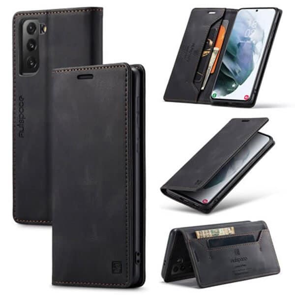 AutSpace For Samsung Galaxy S21 | S21 FE | S21+ /S21 Plus | S21 Ultra Case RFID Blocking Retro Flip Premium Leather Card Holder Wallet Cover