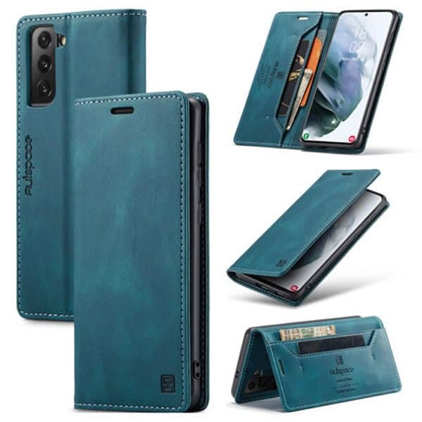 AutSpace For Samsung Galaxy S21 | S21 FE | S21+ /S21 Plus | S21 Ultra Case RFID Blocking Retro Flip Premium Leather Card Holder Wallet Cover