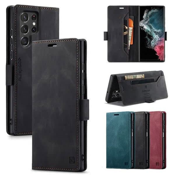 AutSpace For Samsung Galaxy S22 | S22+ /S22 Plus | S22 Ultra Case RFID Blocking Retro Flip Premium Leather Card Holder Wallet Cover