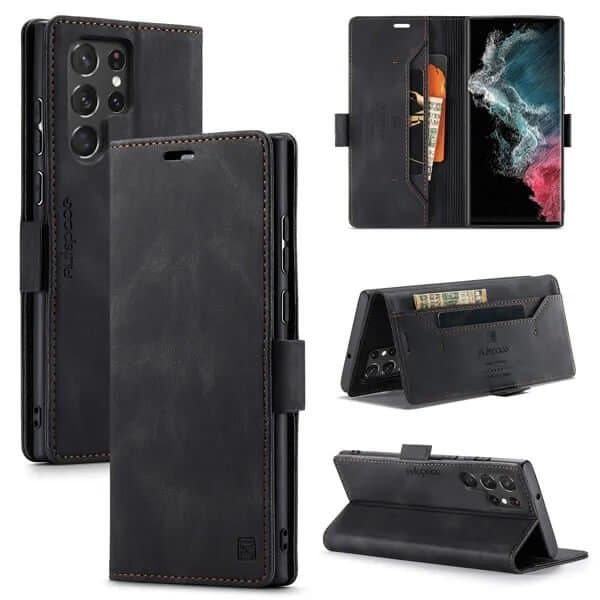 AutSpace For Samsung Galaxy S22 | S22+ /S22 Plus | S22 Ultra Case RFID Blocking Retro Flip Premium Leather Card Holder Wallet Cover