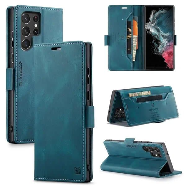 AutSpace For Samsung Galaxy S22 | S22+ /S22 Plus | S22 Ultra Case RFID Blocking Retro Flip Premium Leather Card Holder Wallet Cover