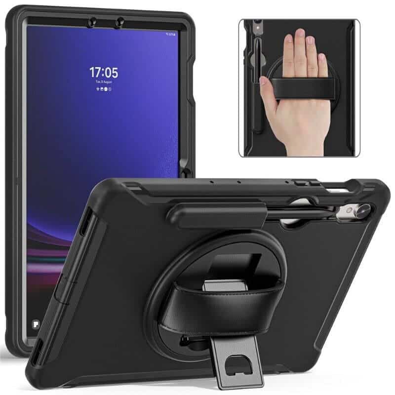Samsung Galaxy TAB S10 FE/S9 /S9 FE /S8 /S7 Hand Strap Case, With S-Pen Holder Rotating Kickstand Case Shockproof  Cover