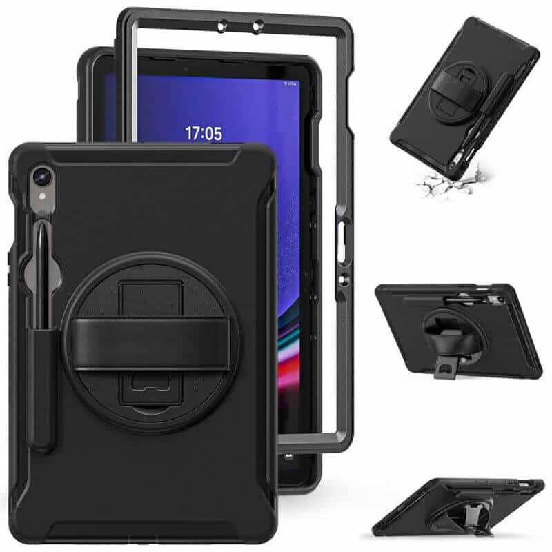 Samsung Galaxy TAB S10 FE/S9 /S9 FE /S8 /S7 Hand Strap Case, With S-Pen Holder Rotating Kickstand Case Shockproof  Cover