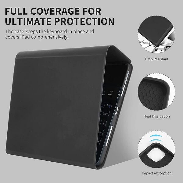 With Pencil Holder For Apple iPad Air 10.9 inch 5th /4th Generation 2022/2020 Wireless Bluetooth Keyboard Case Leather Smart Cover (Black)