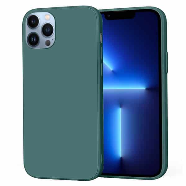 Back Case For Apple iPhone 13 Pro Max Silicone Silky Soft Touch Full Protective Anti Scratch Cover with Microfiber Lining Back Case (Dark Green)