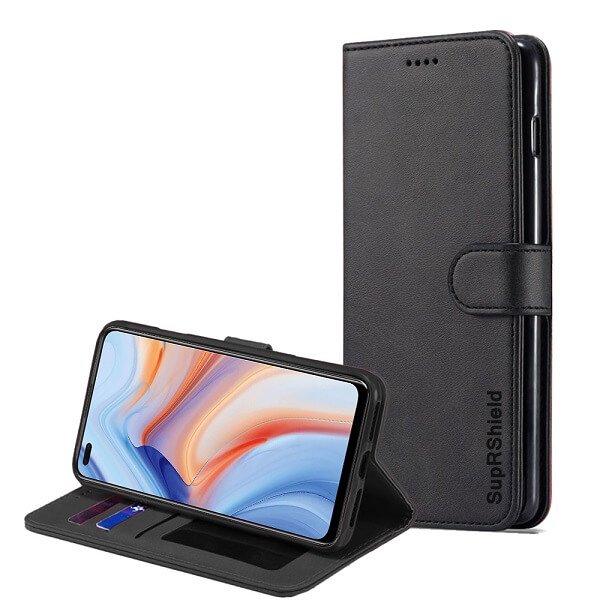 Oppo Reno4 5G Wallet Case Flip Leather Card Slots Pocket Magnetic Stand Cover (Black)