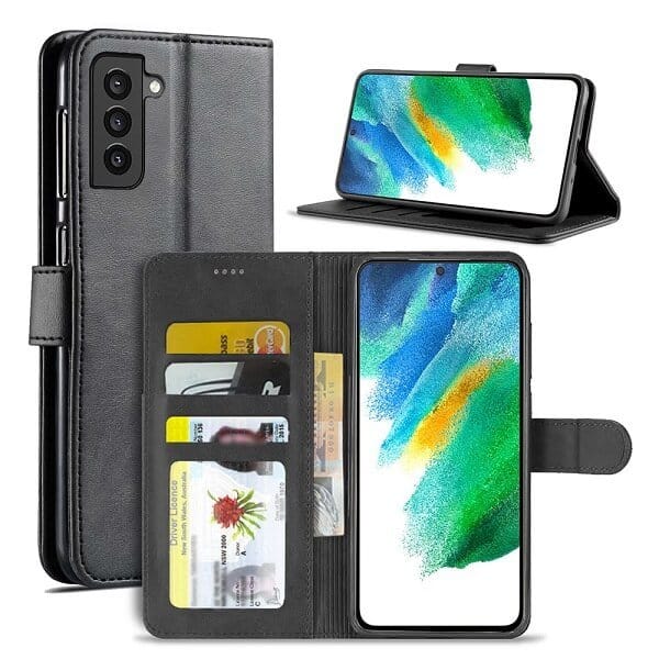 Samsung Galaxy S21 FE Black Wallet Flip Shockproof Case Cover