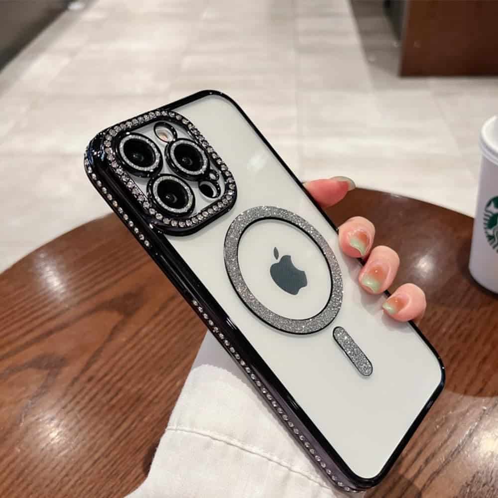For Apple iPhone 15 Pro Case, MagSafe Magnetic Diamond Rhinestone Glitter Cute Crystal Bling Full Camera Lens Protector Shockproof Cover