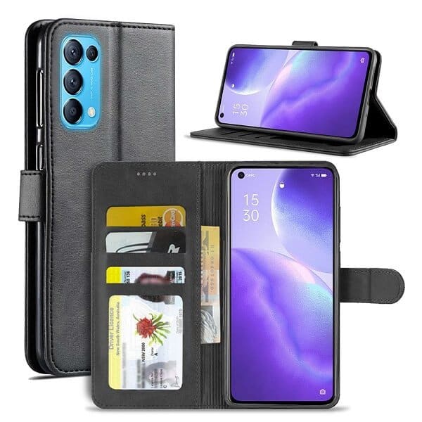 Oppo Find X3 Lite Wallet Case Flip Leather Card Slots Cover (Black)