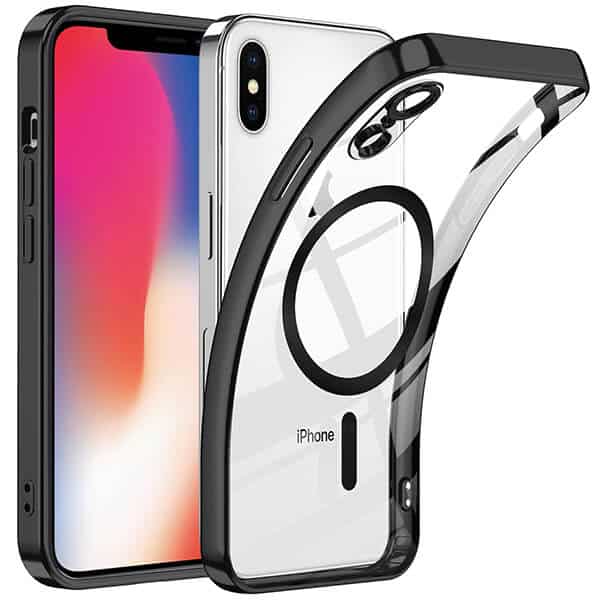 For Apple iPhone X /XS MagSafe Magnetic Case with HaloLock Shockproof Military Grade Protection Scratch Resistant Back Clear Protective Cover (Black)