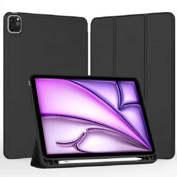 Apple iPad Air 13 2024 Pro 12.9 2022 /2021 Leather Case With Pencil Holder Black