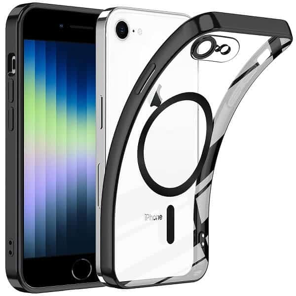 For Apple iPhone SE 2022 /2020 /8 /7 MagSafe Magnetic Case with HaloLock Shockproof Military Grade Protection Scratch Resistant Back Clear Protective Cover (Black)