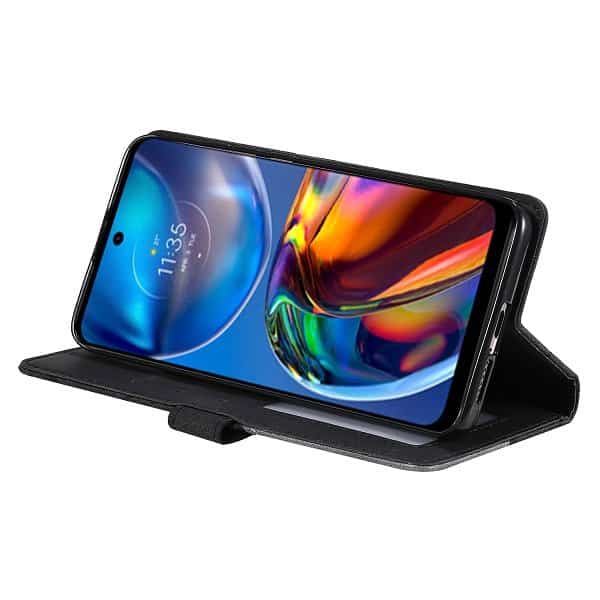 Motorola Moto E32 SupRShield Wallet Leather Card Holder Flip Protective Shockproof Magnetic Case Cover (Black)