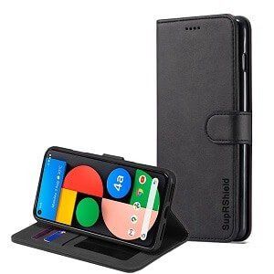 Google Pixel 4a 5G Wallet Leather Flip Case Shockproof Magnetic Card Slots Cover (Black)