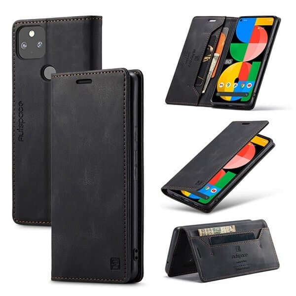 AutSpace Black Google Pixel 5A 5G Wallet Case