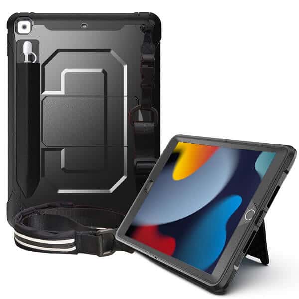 Black Pencil Holder iPad 9th Gen Shockproof Case Cover