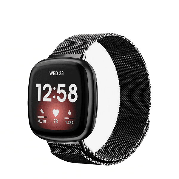 For Fitbit Sense /Fitbit Sense 2 Magnetic Milanese Band Stainless Steel Loop Mesh Wristband Strap Bracelet (Black)