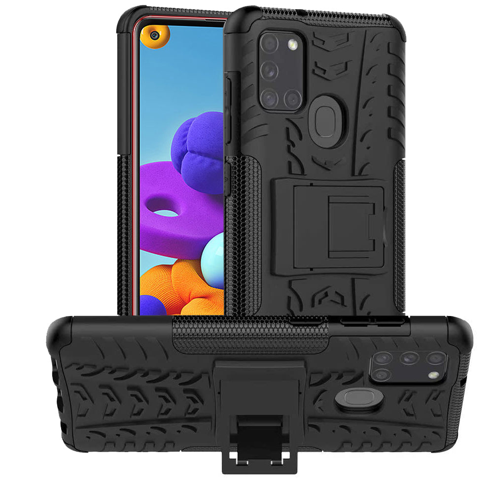 Samsung Galaxy A20/A30 Heavy Duty Tough Shockproof Rugged Kickstand Case Cover (Black)