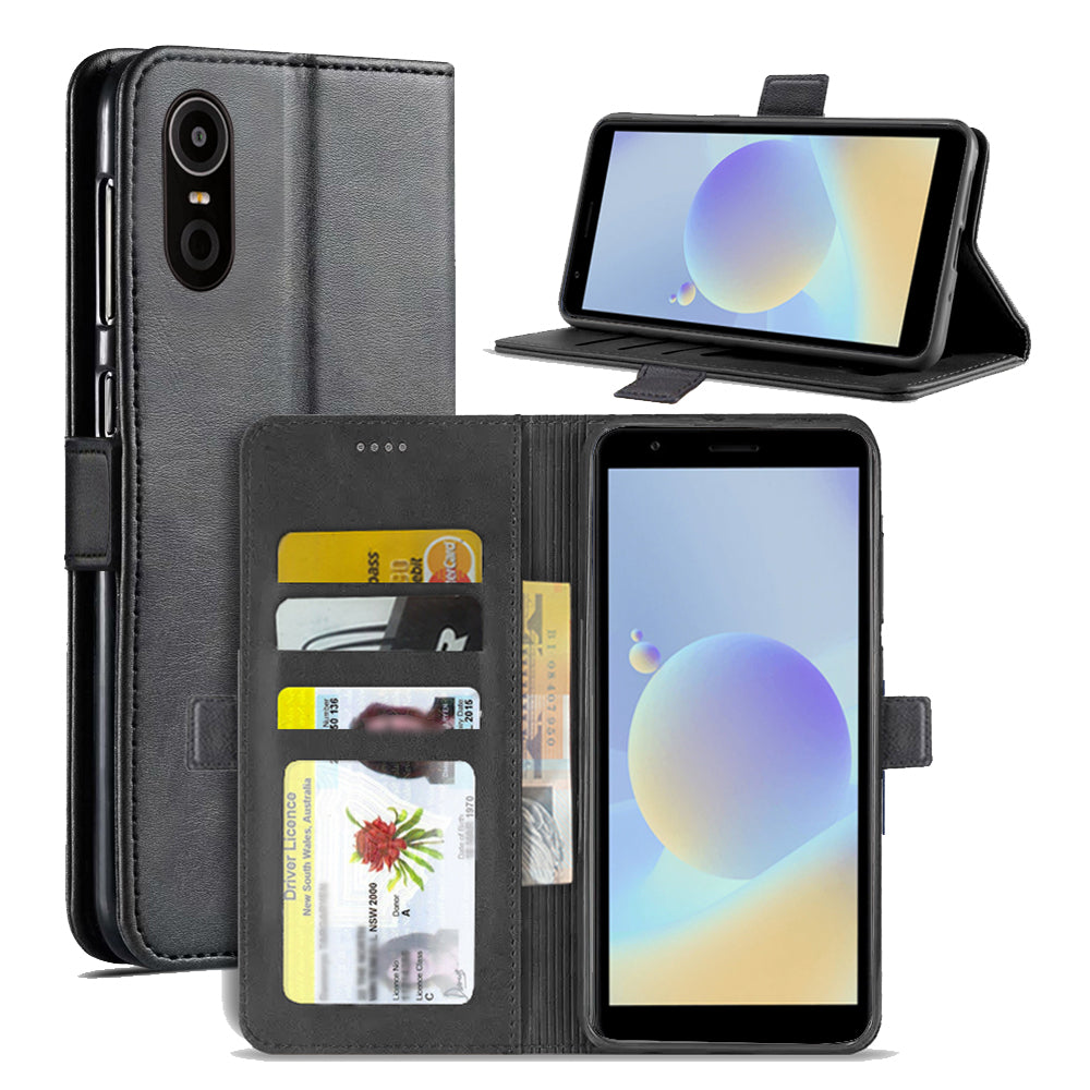 For TCL 605 4G SupRShield Case Leather Card Holder Wallet Flip Cover