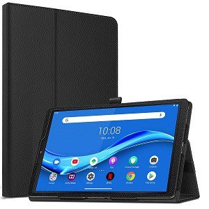 Lenovo tab M10 FHD Plus Leather Case Smart Folio Stand Cover (Black)