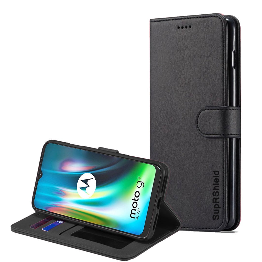 Motorola Moto Edge 20 Pro 5G Wallet Case Flip Leather Card Slots Shockproof Magnetic Stand Cover (Black)