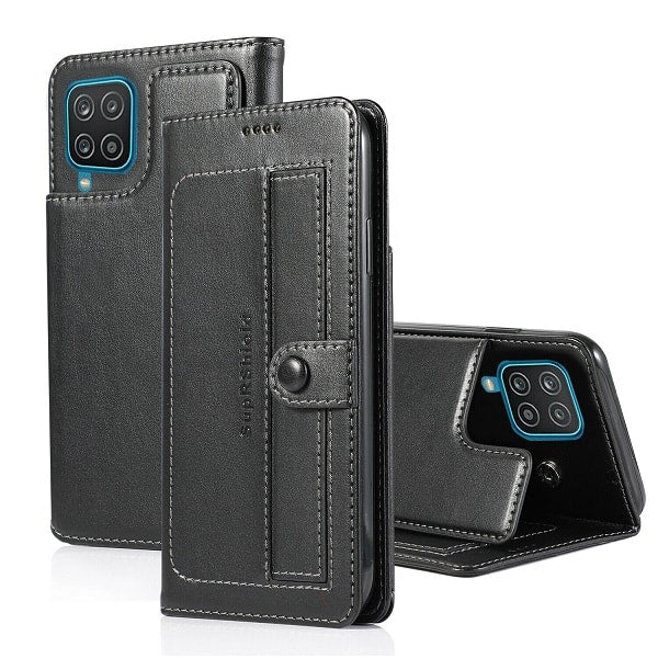 Samsung Galaxy A22 4G Wallet Case Flip Leather Card Slots Shockproof Magnetic Stand Cover (Black Style 2)