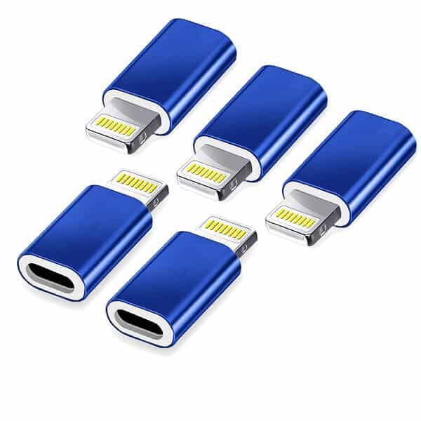 [5 Pack] USB Type C Female to Lightning Male Adapter Charger Adaptor Charging Converter for Apple iPhone 14 13 12 11 Pro Max Plus XR XS X SE 7 8 6S 6 Plus (Blue)