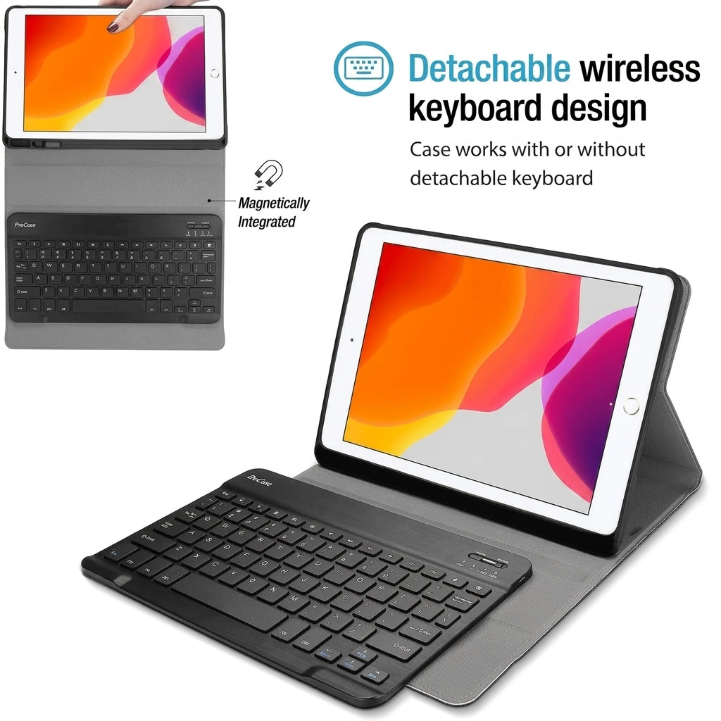 Apple iPad 9.7 inch 6th 2018 /5th Gen 2017 / Air 1 /2 Wireless Bluetooth Keyboard Case, Folio Leather Smart Stand Cover