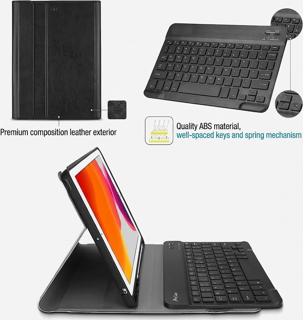 Apple iPad 9.7 inch 6th 2018 /5th Gen 2017 / Air 1 /2 Wireless Bluetooth Keyboard Case, Folio Leather Smart Stand Cover