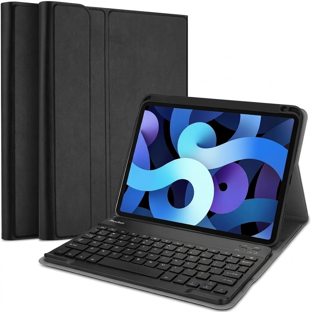 Apple iPad 9.7 inch 6th 2018 /5th Gen 2017 / Air 1 /2 Wireless Bluetooth Keyboard Case, Folio Leather Smart Stand Cover